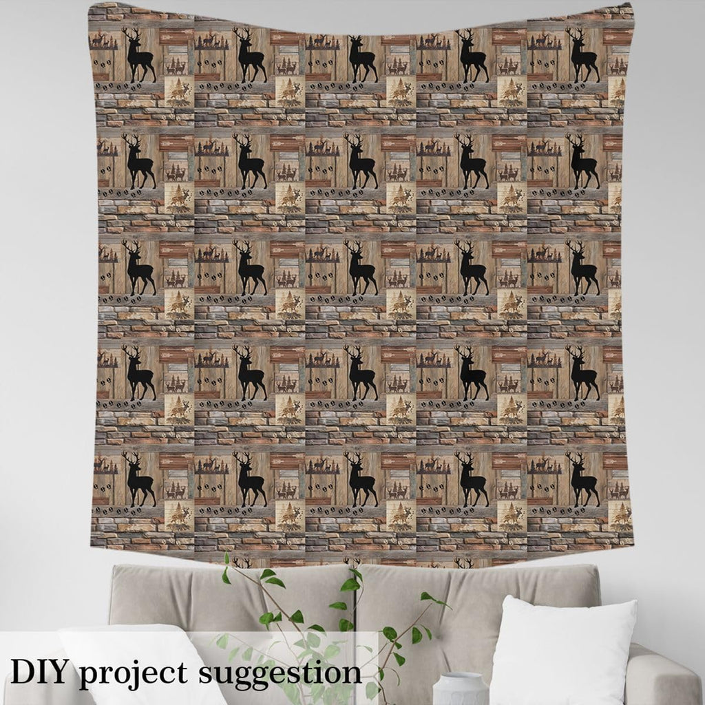 Black Deer Fabric by The Yard Soft Polyester, Wild Animal Hunting Fabric for and Home DIY Projects, Rustic Farmhouse