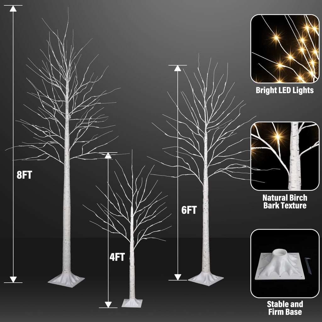 4FT 6 FT and 8FT Christmas Birch Trees, Artificial Tree Xmas Lights