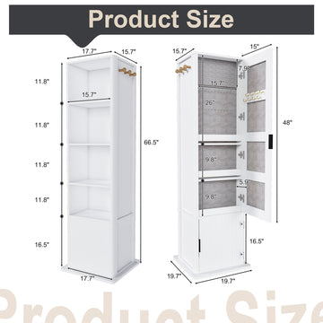 360° Swivel Jewelry Cabinet Makeup Jewelry Armoire with Full Length Mirror, Standing Storage Cabinet with a Coat
