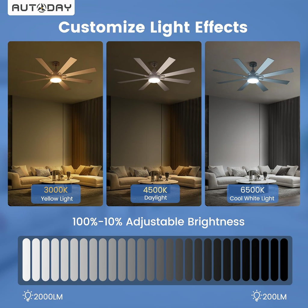 62" Ceiling Fan with LED Light and Remote - Brushed Nickel / Walnut
