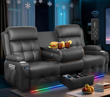 3-Seater Loveseat Recliner Sofa, Home Theater Seating Reclining Couch with Flip Middle Backrest