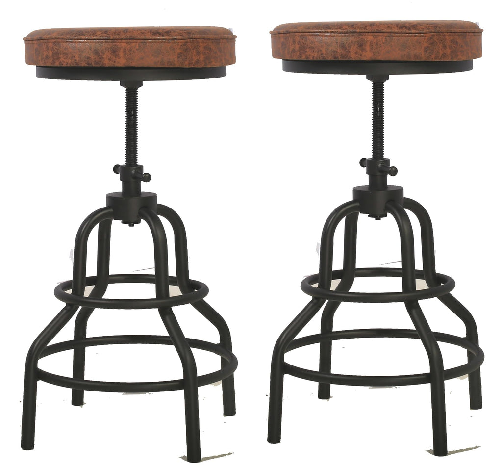 Industrial Bar Stools-Swivel Leather Metal Bar Stool-20-27 Inch Tall Counter Height-Adjustable Kitchen Stool Dining