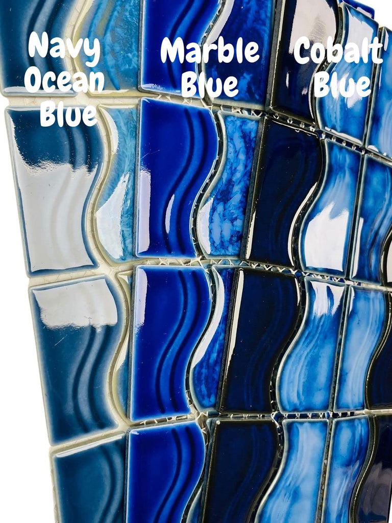 Blue Wavy Glossy Porcelain Border Liner Tile