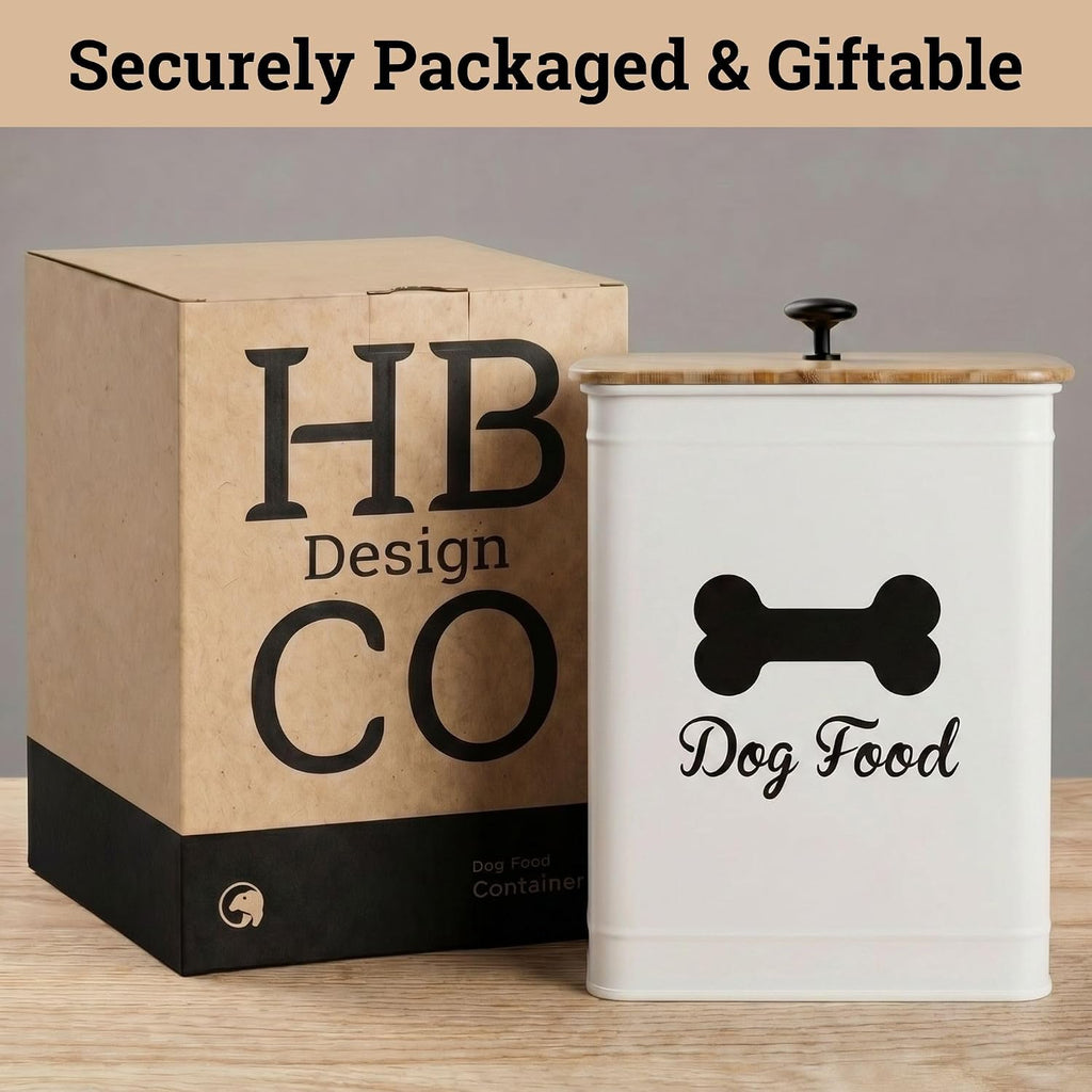 Metal Dog Food Container 5-7lb, 25 Cup w/ Airtight Bamboo Lid, Metal Handle