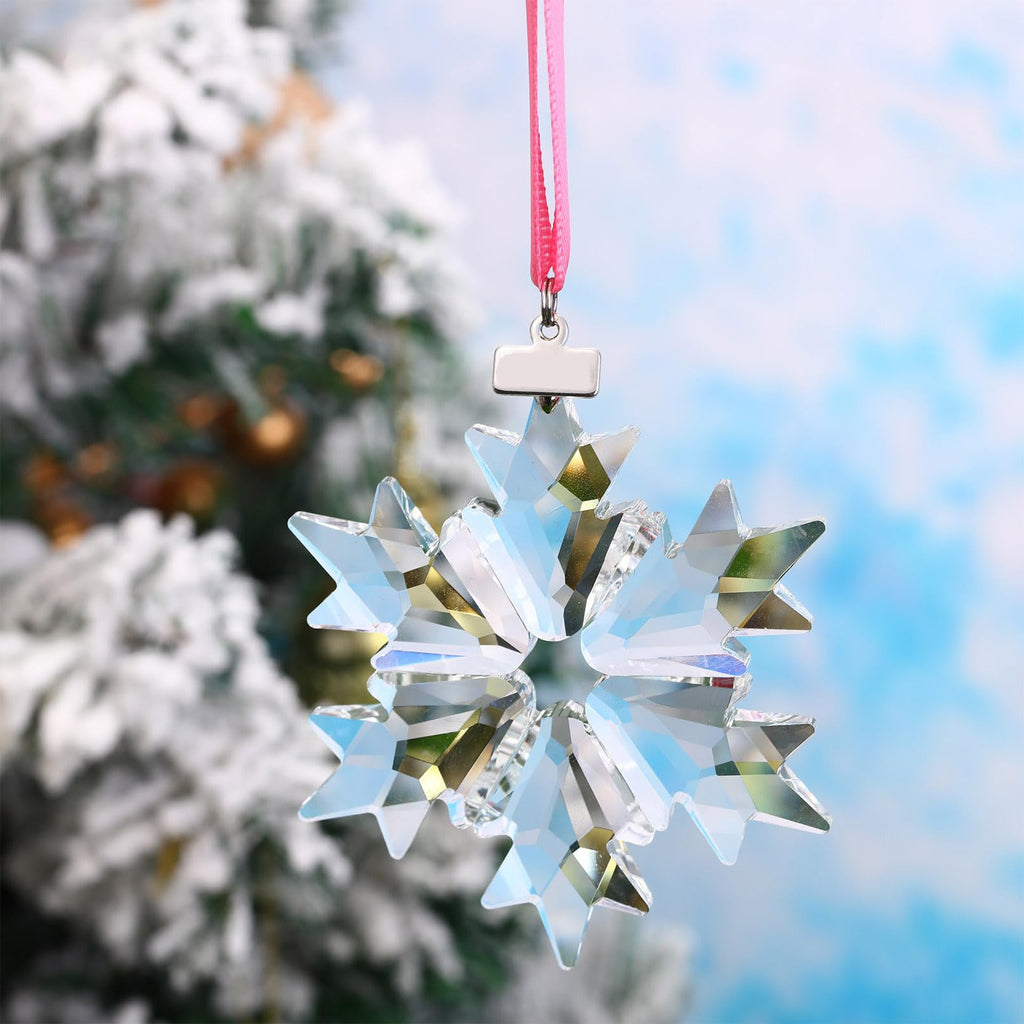 Christmas Tree Crystal Snowflake Ornaments, Clear, 4 Sets