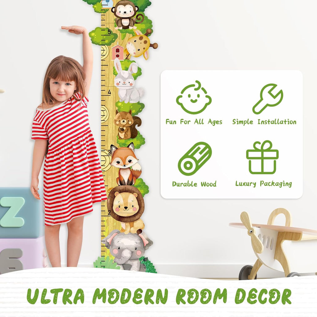 Personalized Name Wooden Growth Chart for Wall - Forest Animal Height Chart for Kids, Growth Measuring Board and Kids
