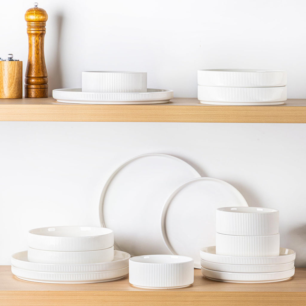 Ceramic Dinnerware Set for 4, 16-Piece Plates and Bowls Set