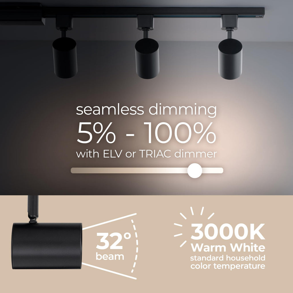 Amped Collection 3-Light 48in Field Cuttable LED Track Lighting Kit with 3 LED 5-CCT Selectable Track Heads, 4ft