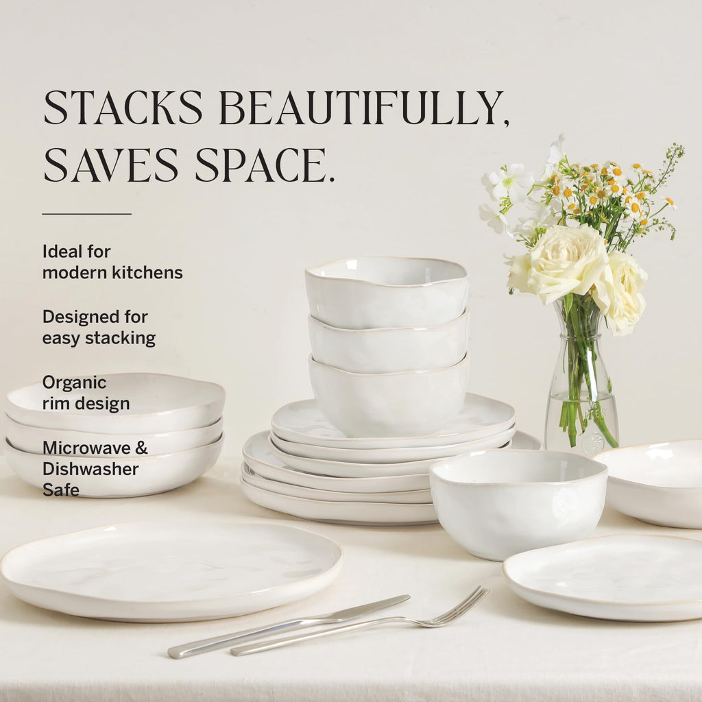 Lain Mirella 12-Piece Dinnerware Set Stoneware, Plates and Bowls Set, Dishwasher and Microwave Safe, Dish Set for 4