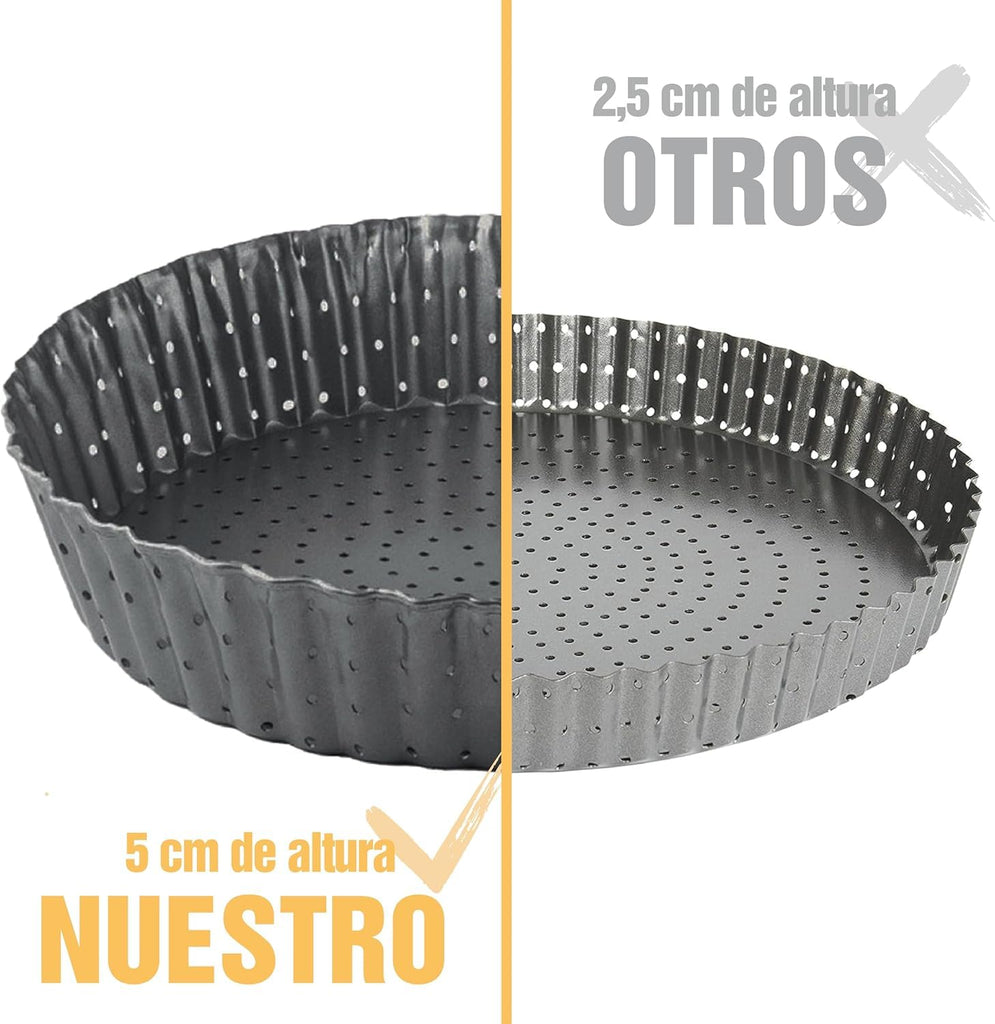 Set of 3 Deep Dish Pie Pan with Removable Bottom - Fluted Carbon Steel Tart Pan for Quiche Lorraine & Pies - Crispy