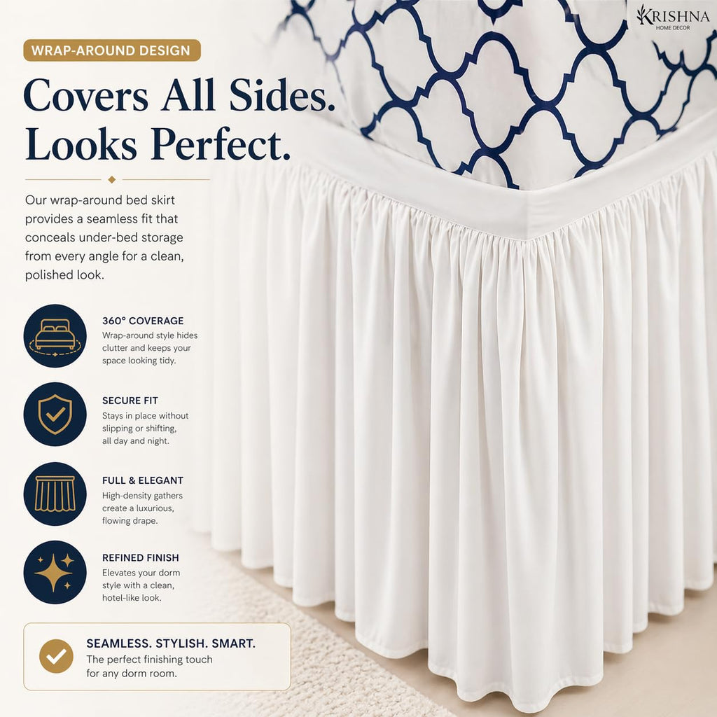 Dorm Bed Skirt, 100% Microfiber College Bed Skirt Ruffle with Split Corners, Twin XL 32 Inch Drop, White