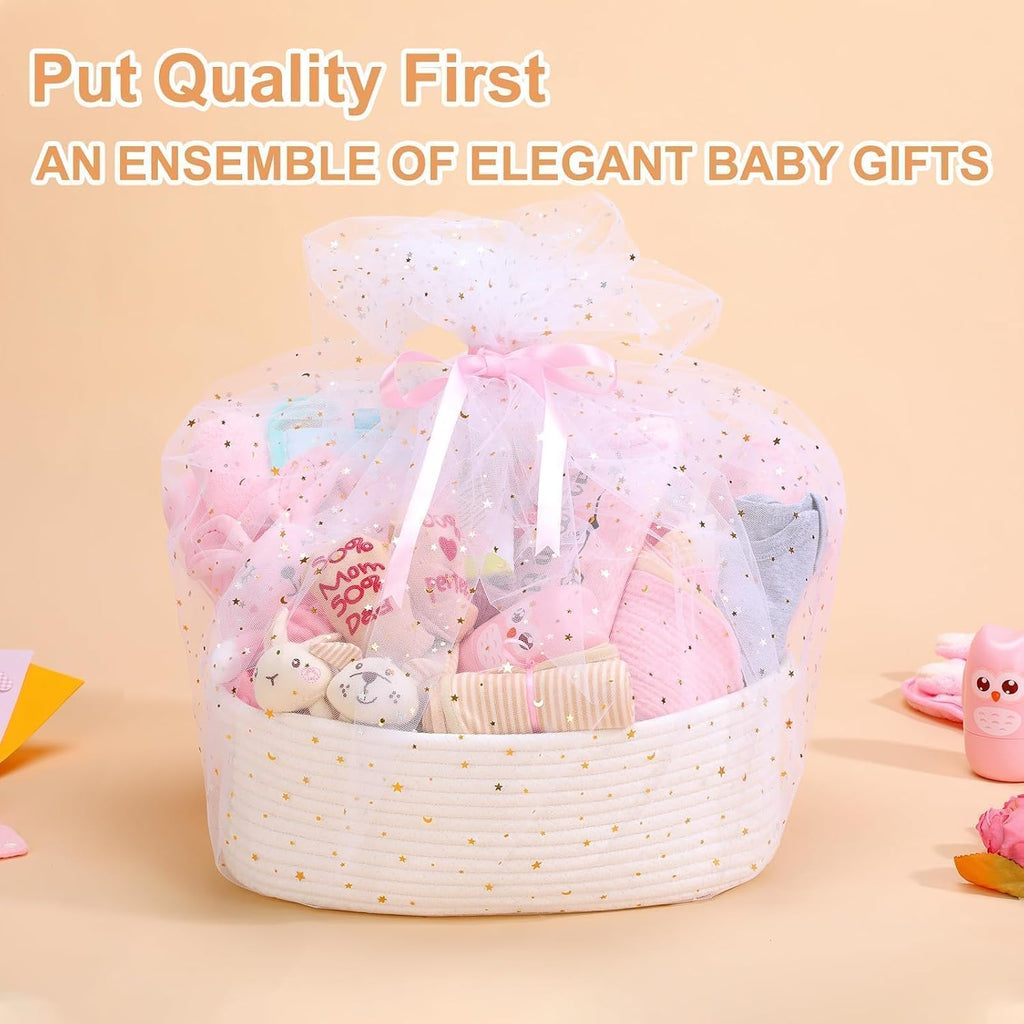 Ultimate Baby Girl Shower Gift Basket Set - Newborn Essentials, Large Pink Gift Basket With Rattle, Swaddle, Diaper