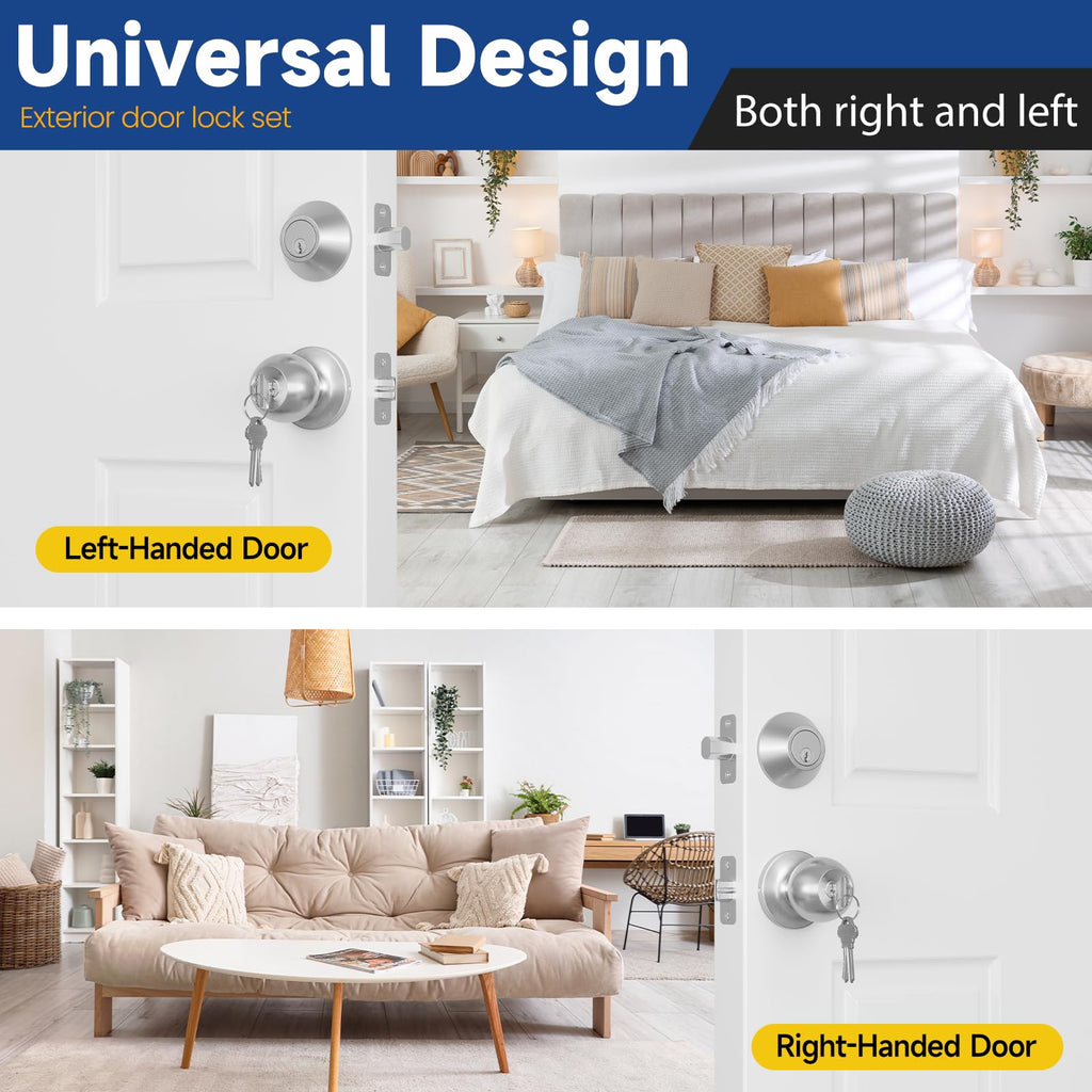 Keyed Same Exterior Door Lock Set, Front Door Lock Set, Satin Nickel, 4Pack