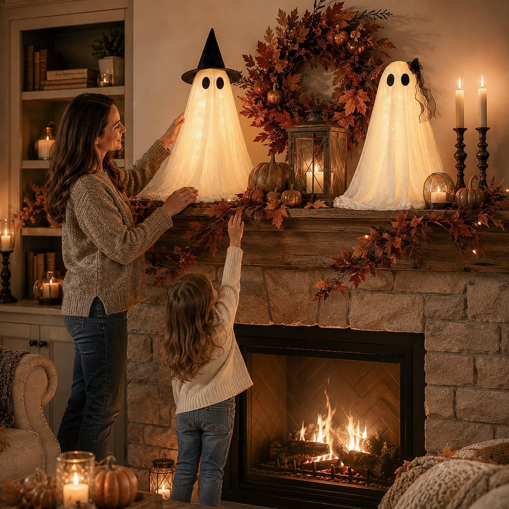 Halloween Decorations Indoor 2 Pack 2.6ft Glowing Ghosts with Timer Remote - Set of 2