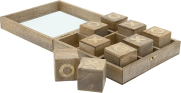 Tic Tac Toe Game Set - Handmade Wooden Board Game with Brass Inlay - Mango Wood & Glass - Casual Home Decor - Classic