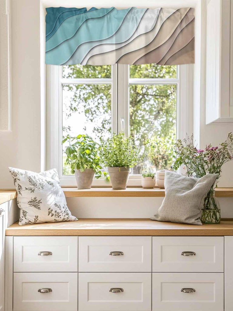 Teal Blue Modern Geometric Curtain Valance for Windows Rod Pocket Valance Window Treatments Turquoise Brown Abstract