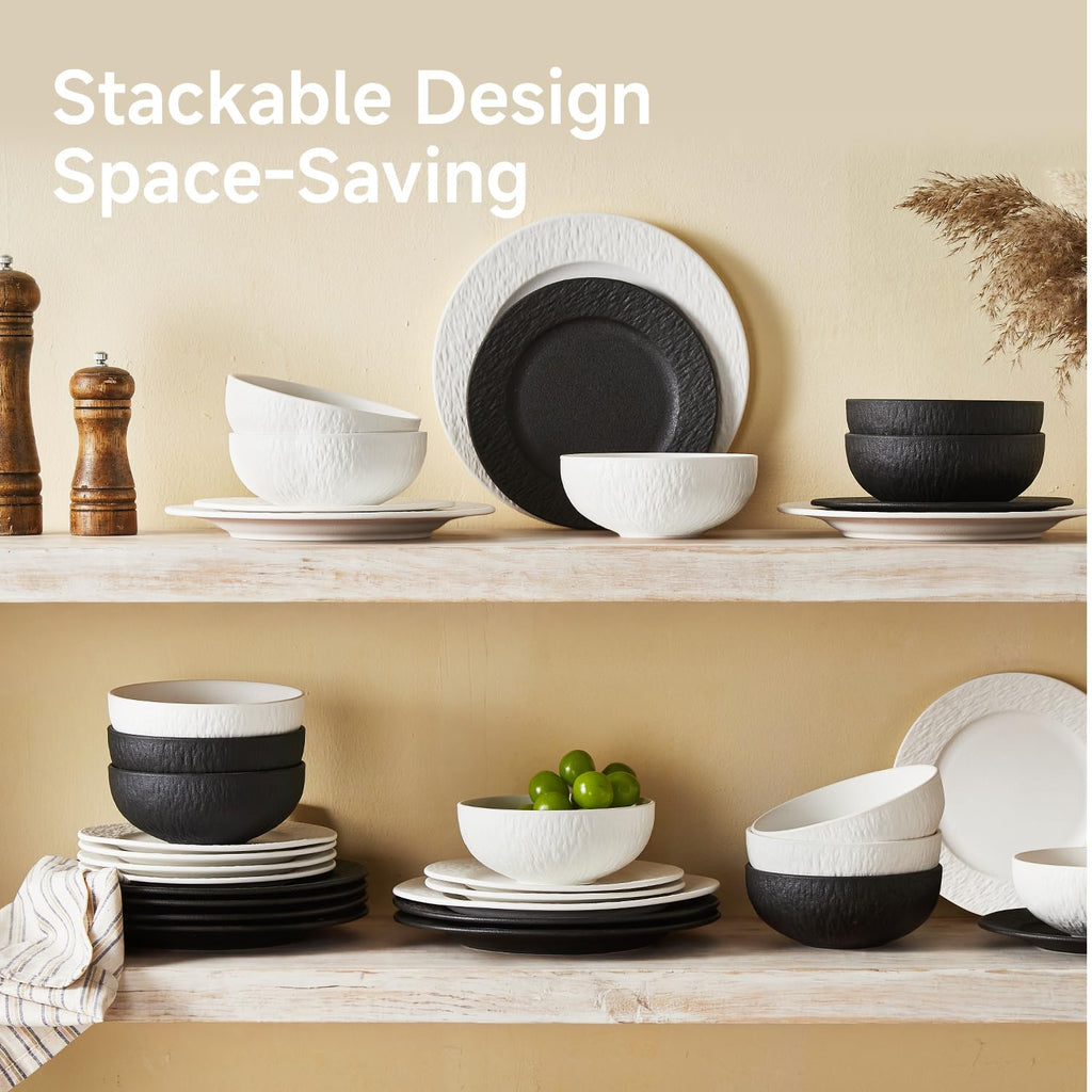 Dinnerware Sets for 6, 18-Piece plates and bowls sets, Matte Marble