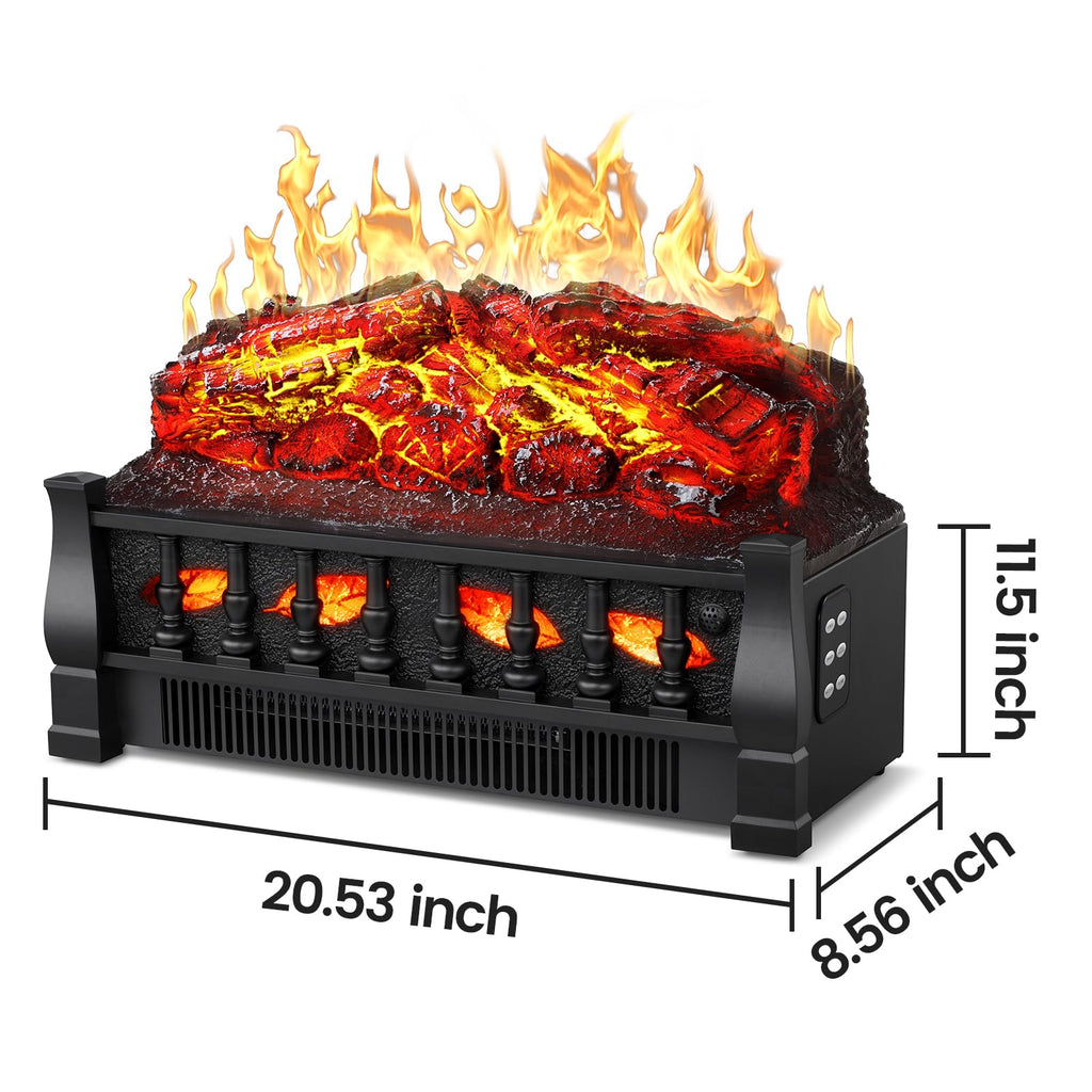 21 Inches Electric Fireplace Insert Log Heater Set, Freestanding Heater with Adjustable Flame Brightness and Flicker