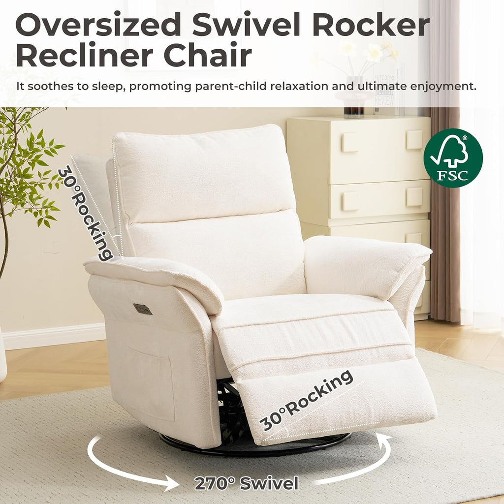 Oversized Power Recliner Chair Swivel Glider with Massage and Heat