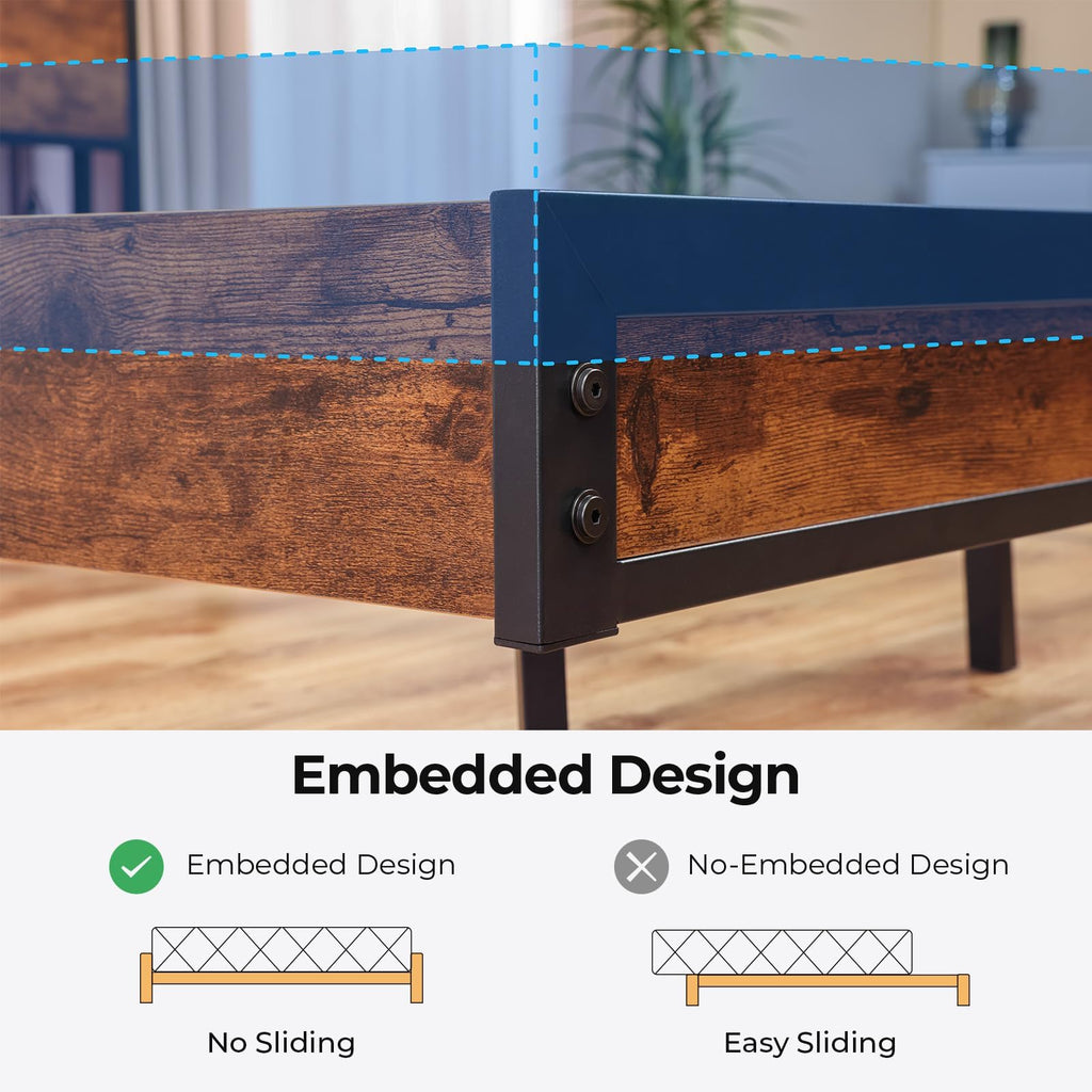 Bed Frame with 2-Tier Storage Headboard, Sturdy Metal Platform Bed Frame with Charging Station & LED