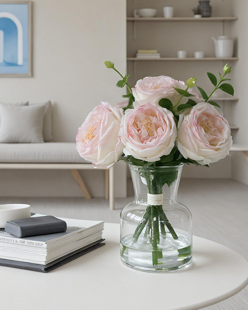 Light Pink Artificial Rose Bouquet in Vase, 3D Petal Wedding Centerpiece