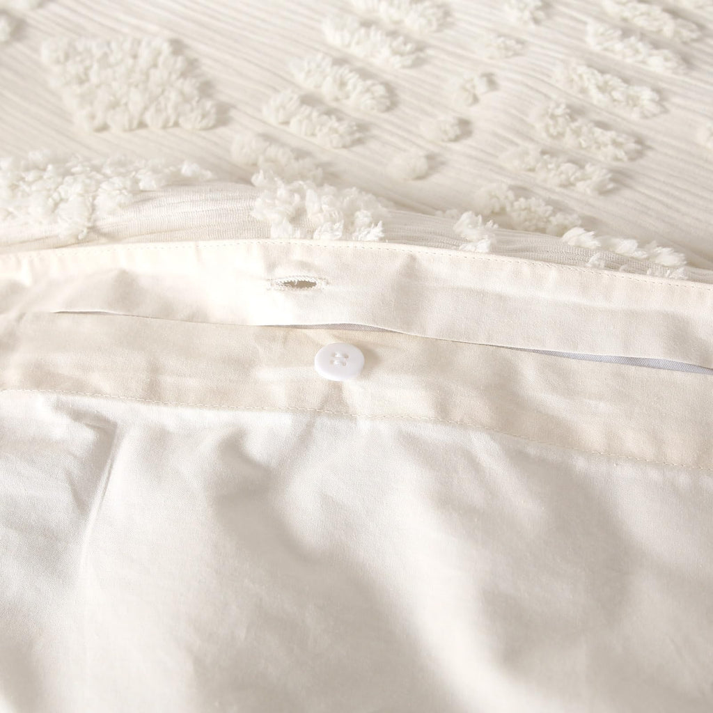 Tufted Duvet Cover Ivory Queen Shabby Chic Cotton Boho Striped Textured