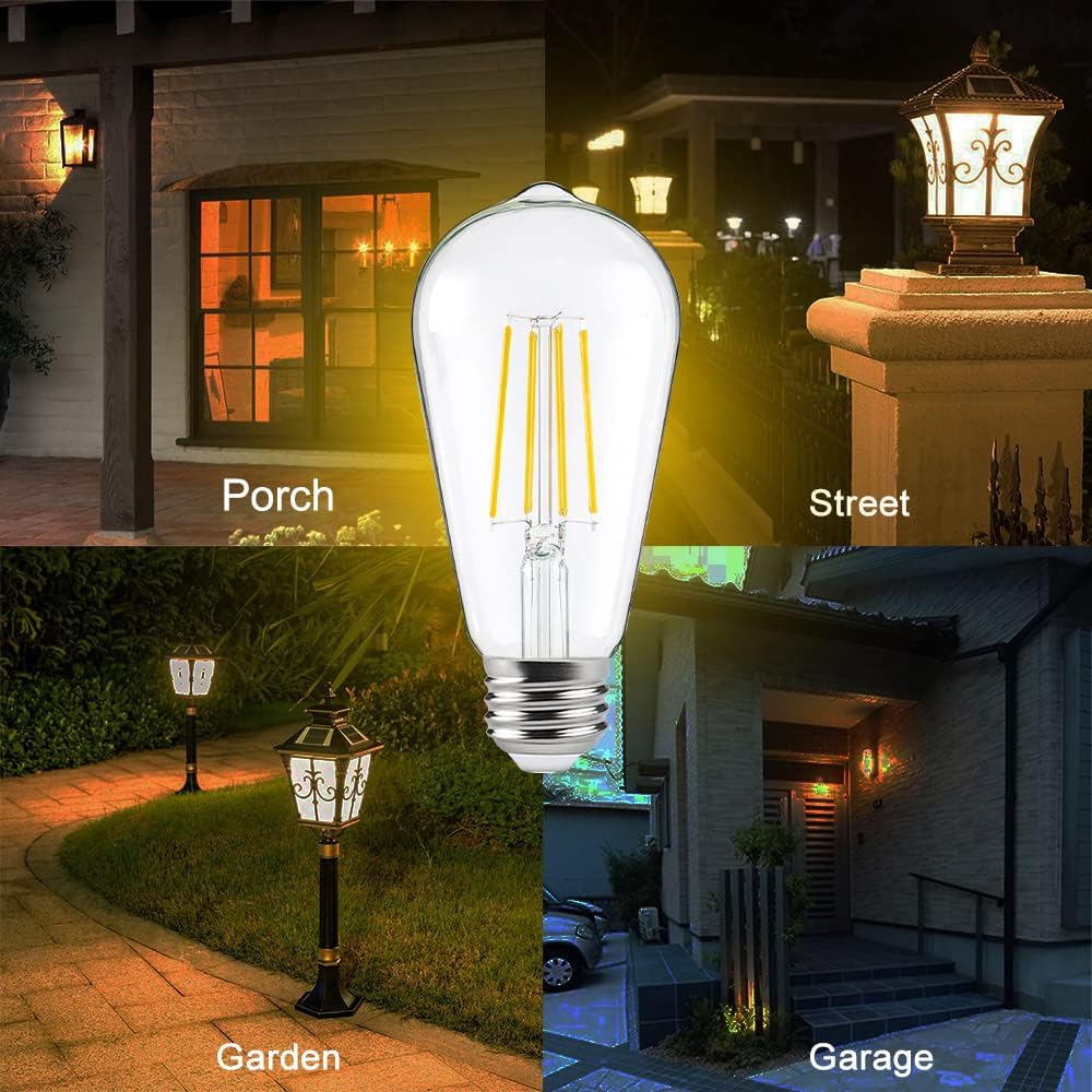 ST64 Dusk to Dawn LED Light Bulb Outdoor,E26,6W,2700K,650lm,4Pack
