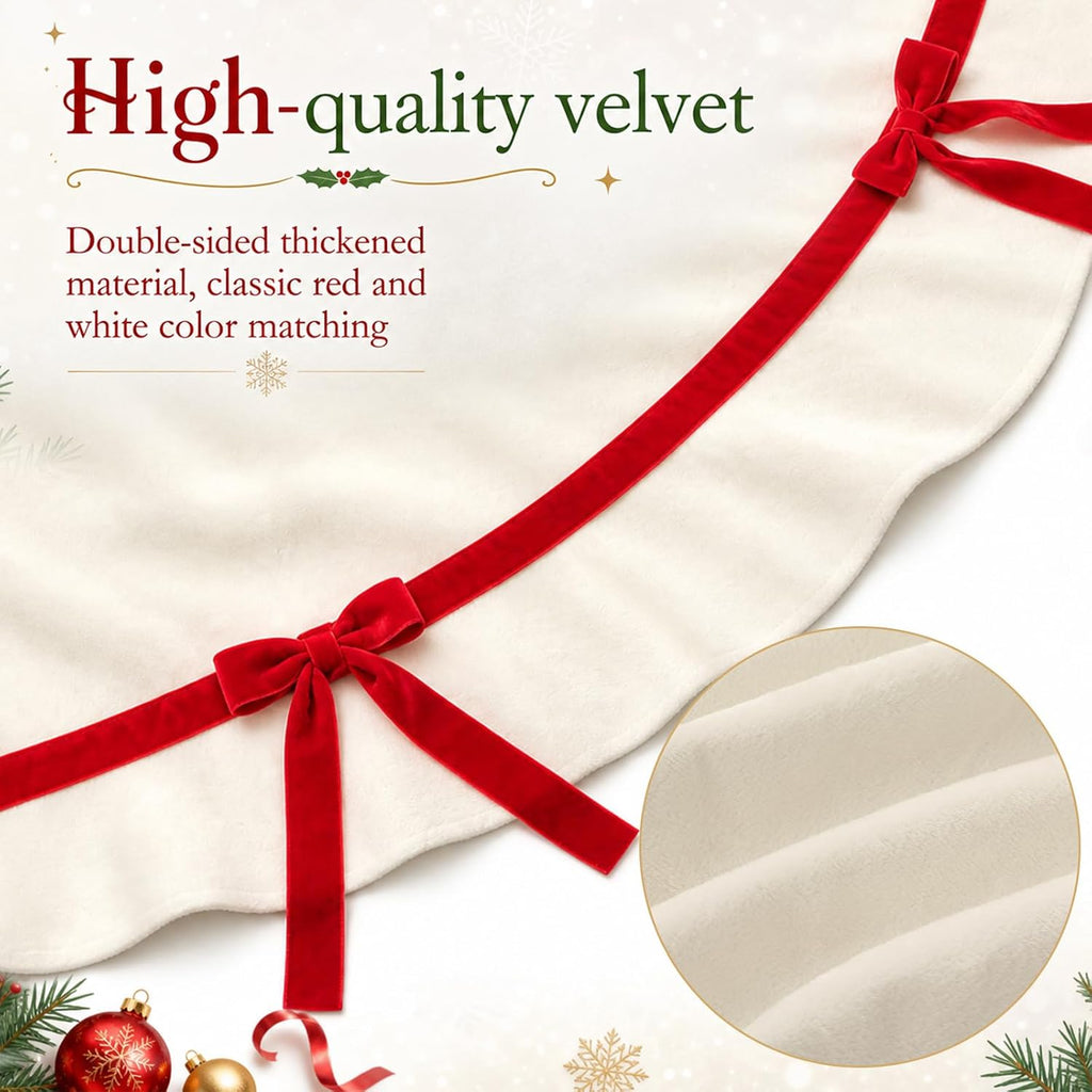Christmas Tree Skirt Velvet 48'' with Red Bow Christmas Decoration