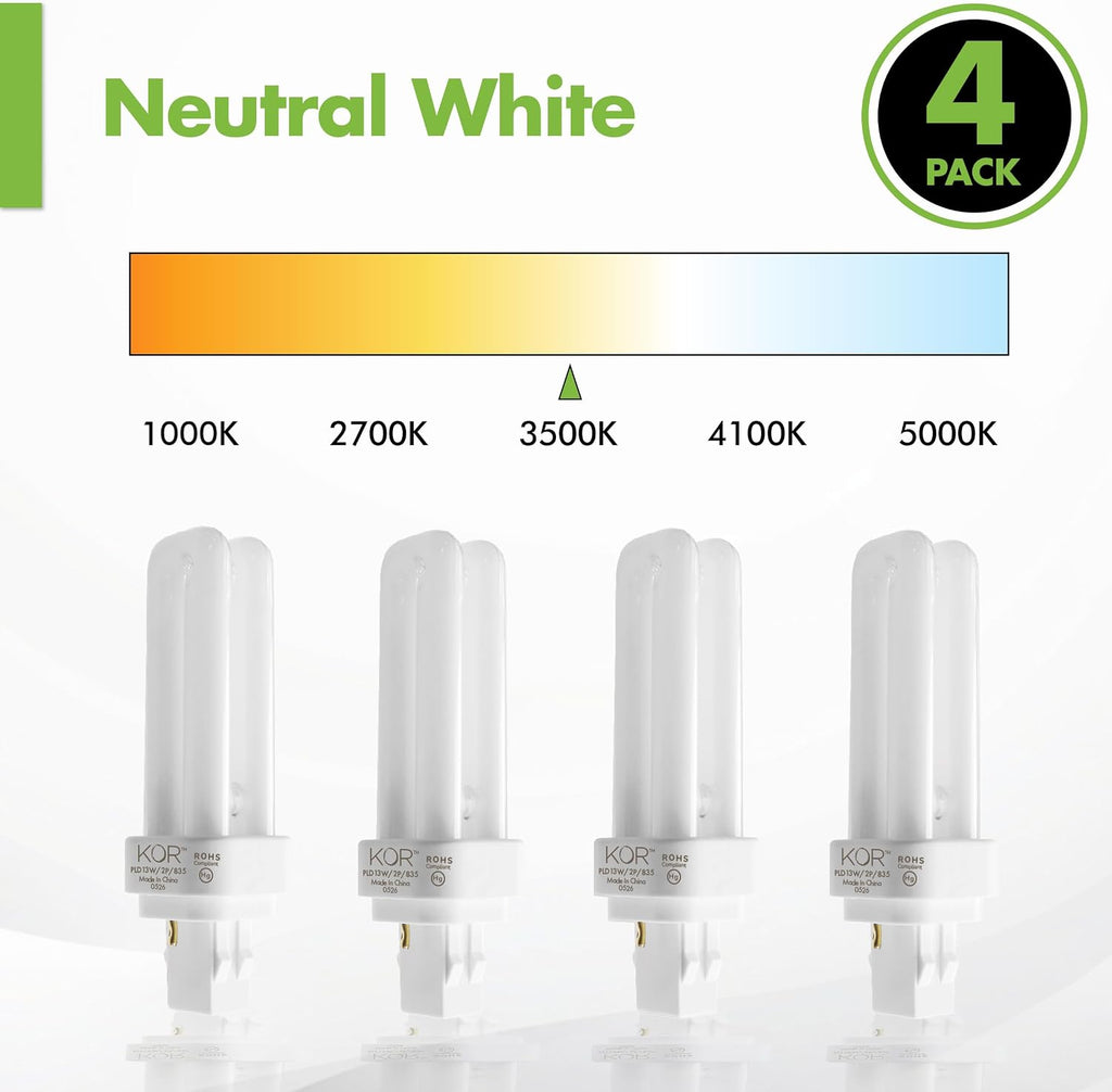 13W Double Tube CFL Light Bulbs, GX23-2 2-Pin Base, 3500K