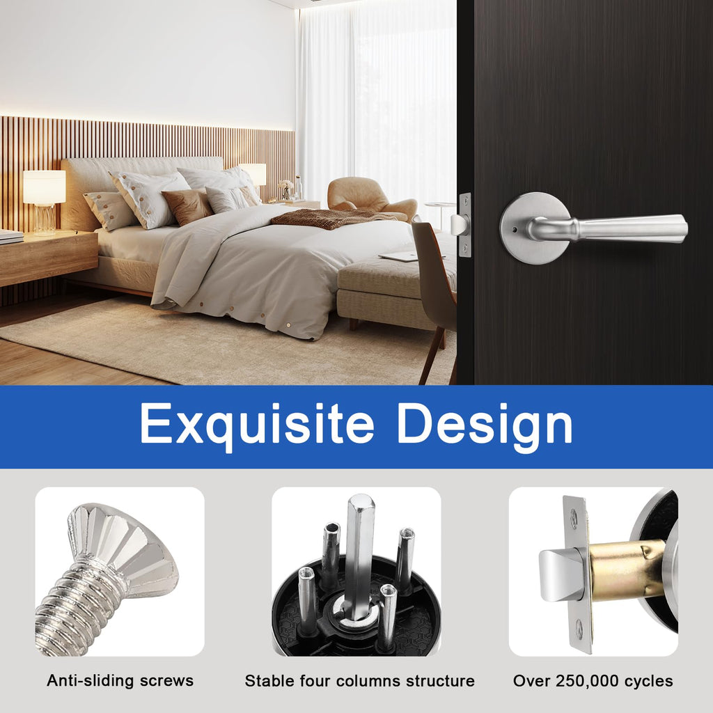 10 Pack Satin Nickel Privacy Door Lever Interior Door Handle with Lock, Keyless Bed Bath Door Handle Round Door Lever