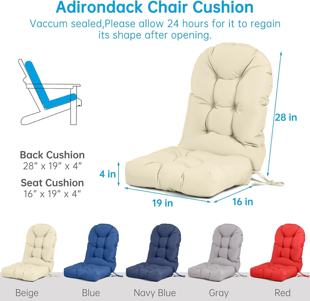 Adirondack Chair Cushion Tufted Waterproof Outdoor Rocking Chair Cushions with Ties Anti-Slip High Back Patio Chair