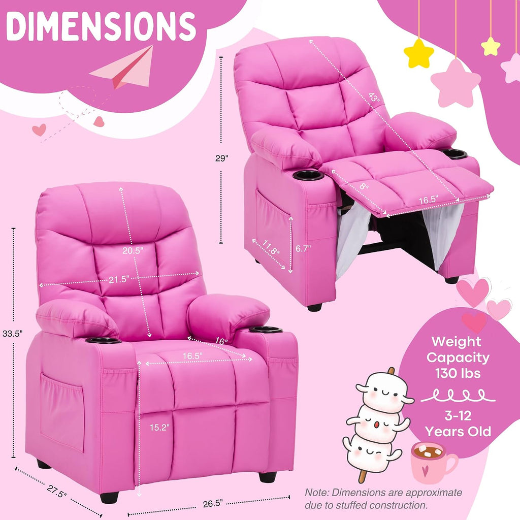 Kids Recliner Chair PU Leather Toddler Big Reclining Sofa Lounge Ages 3-12