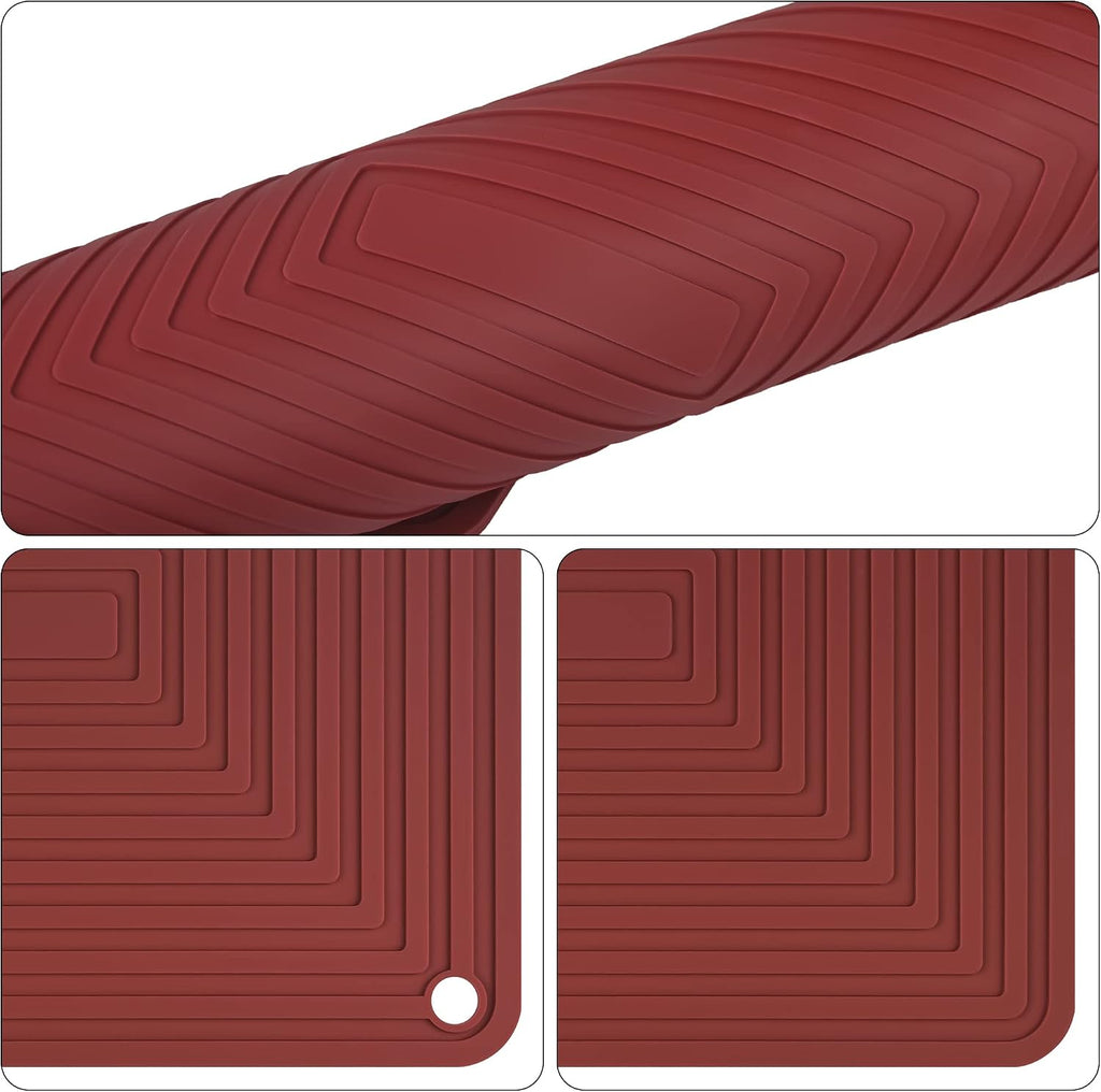 Silicone Trivets for Hot Dishes Pots and Pans, Red Hot Pads, Heat Resistant Mat for Counter, Multi-Purpose Silicone - Set of 2