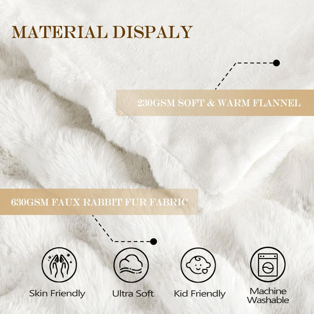 White Throw Blanket, Soft Faux Fur Bubble Blankets, Cozy Warm Fluffy Blanket for Winter, Great Birthday Gift