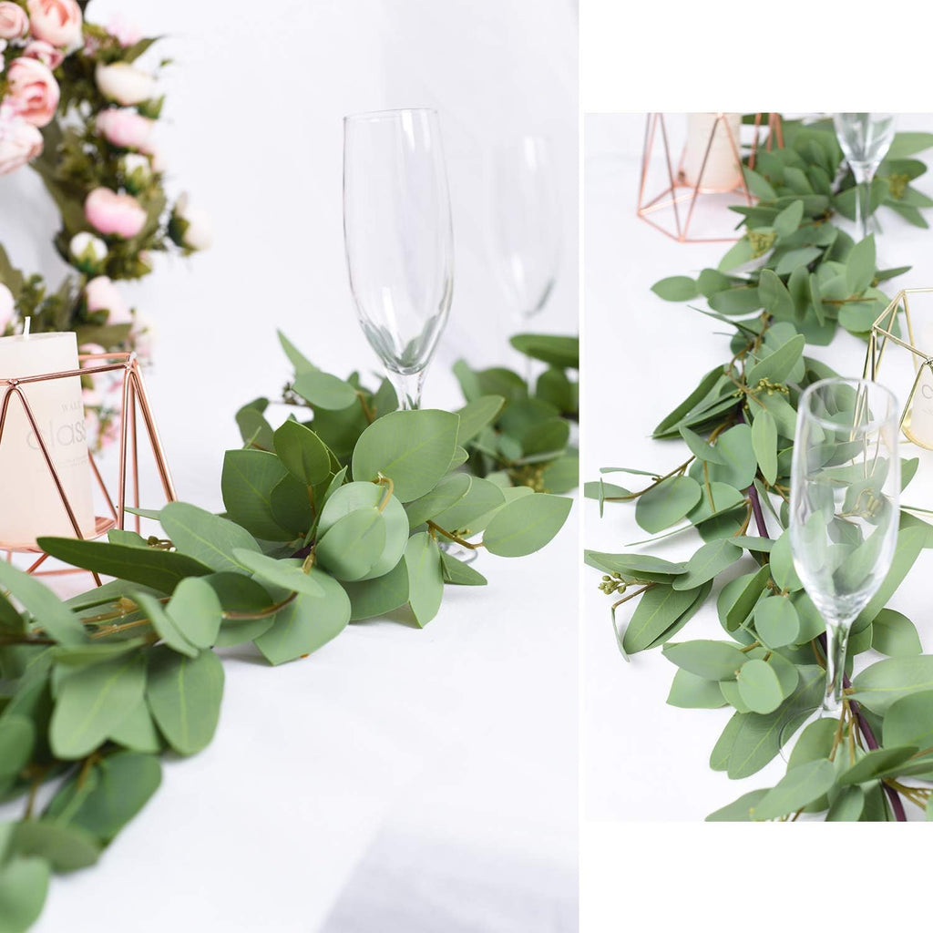 5.5ft Seeded Eucalyptus Garland, Artificial Vines Faux Eucalyptus Leaves Table Garland Artificial Greenery Wedding