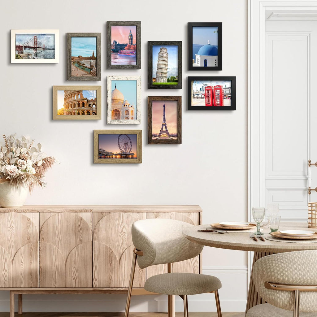5x7 Pictrue Frame Set of 10, Wall and Tabletop Display, Mix Multi Color