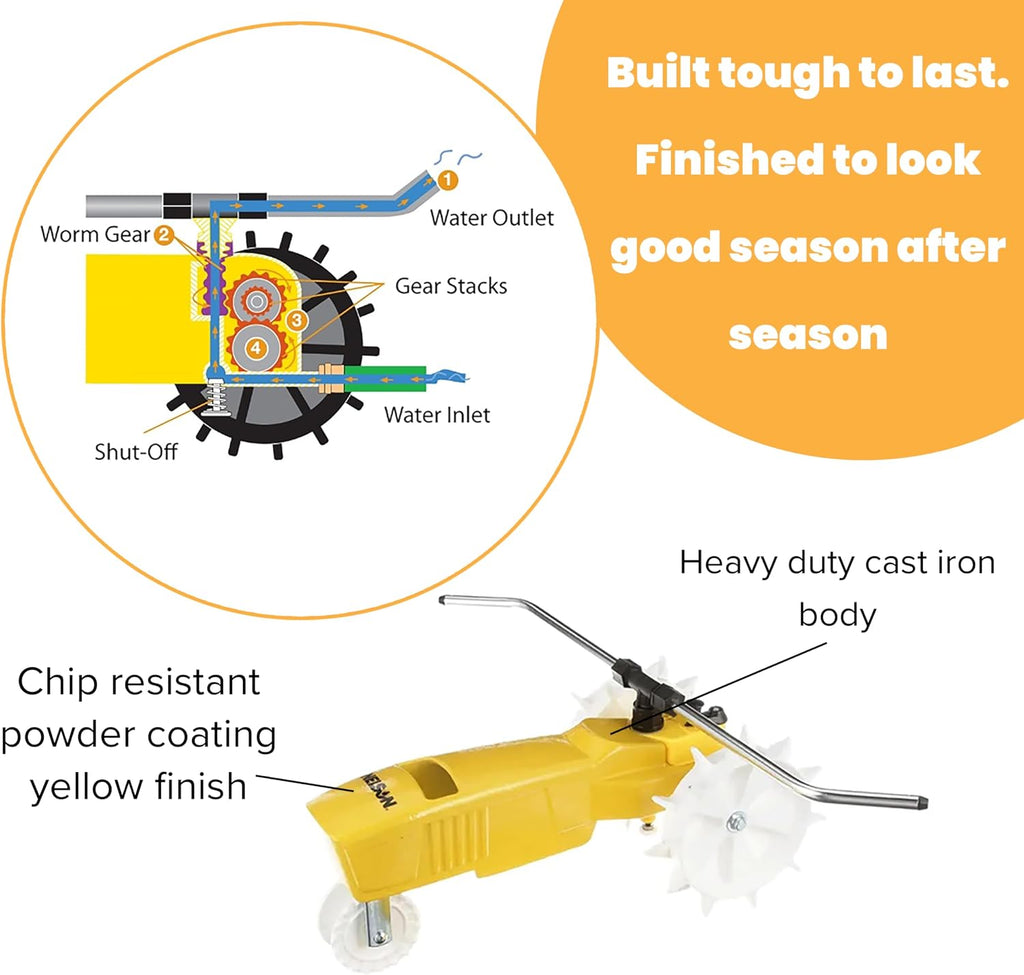 Rain Train 13,500 Square Feet Cast Iron Outdoor Lawn Traveling Water Sprinkler for Yard, and Garden, with Auto Shut