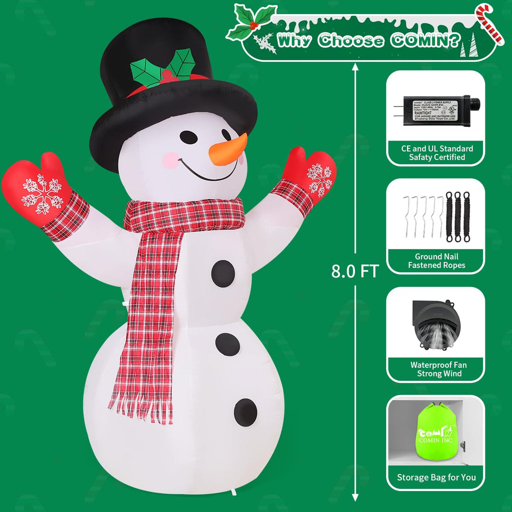 8 FT Christmas Inflatables Outdoor Decorations Inflatable Snowman Shaking Hand Blow ups with Built-in LEDs for Yard