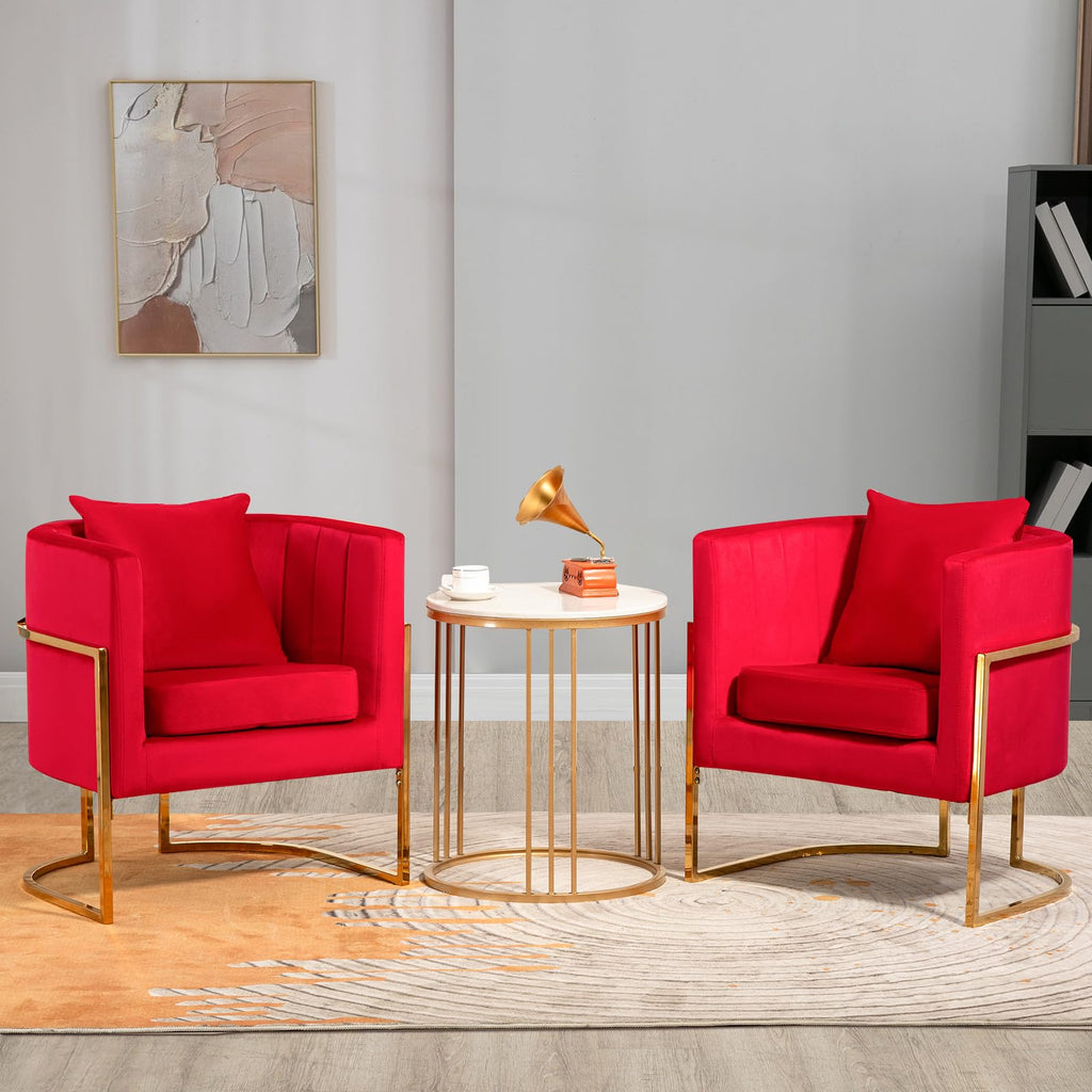 Velvet Accent Chair, Mid Century Modern Upholstered Barrel Armchair, Comfy Single Vanity Chair with Metal Gold Legs