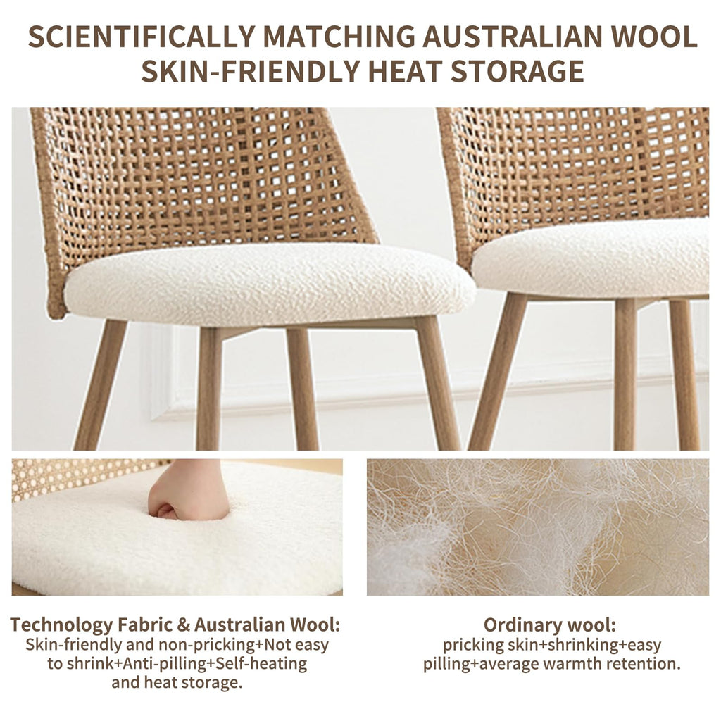 Rattan Bar Stools Set of 2, Modern Upholstered Counter Height Bar Stools with PE Rattan Back, 26" H Seat Height Bar