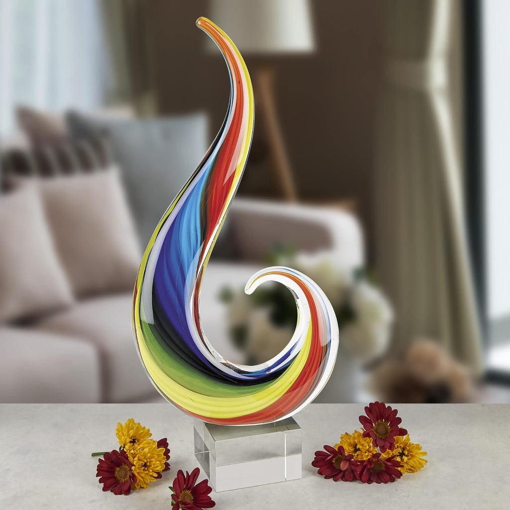 Rainbow Murano-Style Art Glass Sculpture Centerpiece, 12 Inch