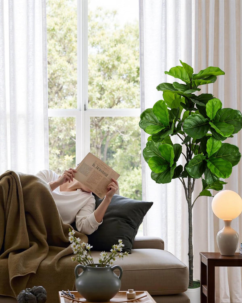 Artificial Fiddle Leaf Fig Tree 6FT with White Planter