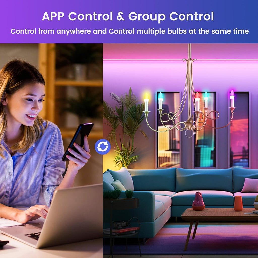 Smart Candelabra LED Light Bulbs, 3.5W E12 Base, Compatible with Alexa Google Assistant, Color Changing Bulbs with 16