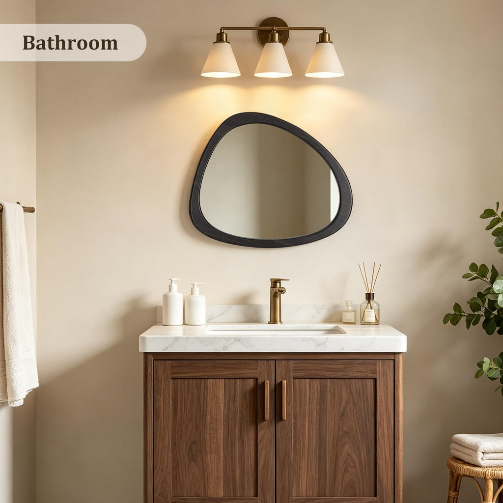 23 x 19 Asymmetrical Mirror, Irregular Wooden Wall Mirror - Mid-Century Modern Decorative Mirror, Solid Wood Frame