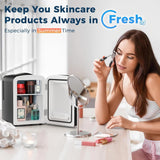 4L Makeup Mini Refrigerator With Mirror for Bedroom, Car, Office & Dorm, Portable Small Cooler for Cosmetics, Skin
