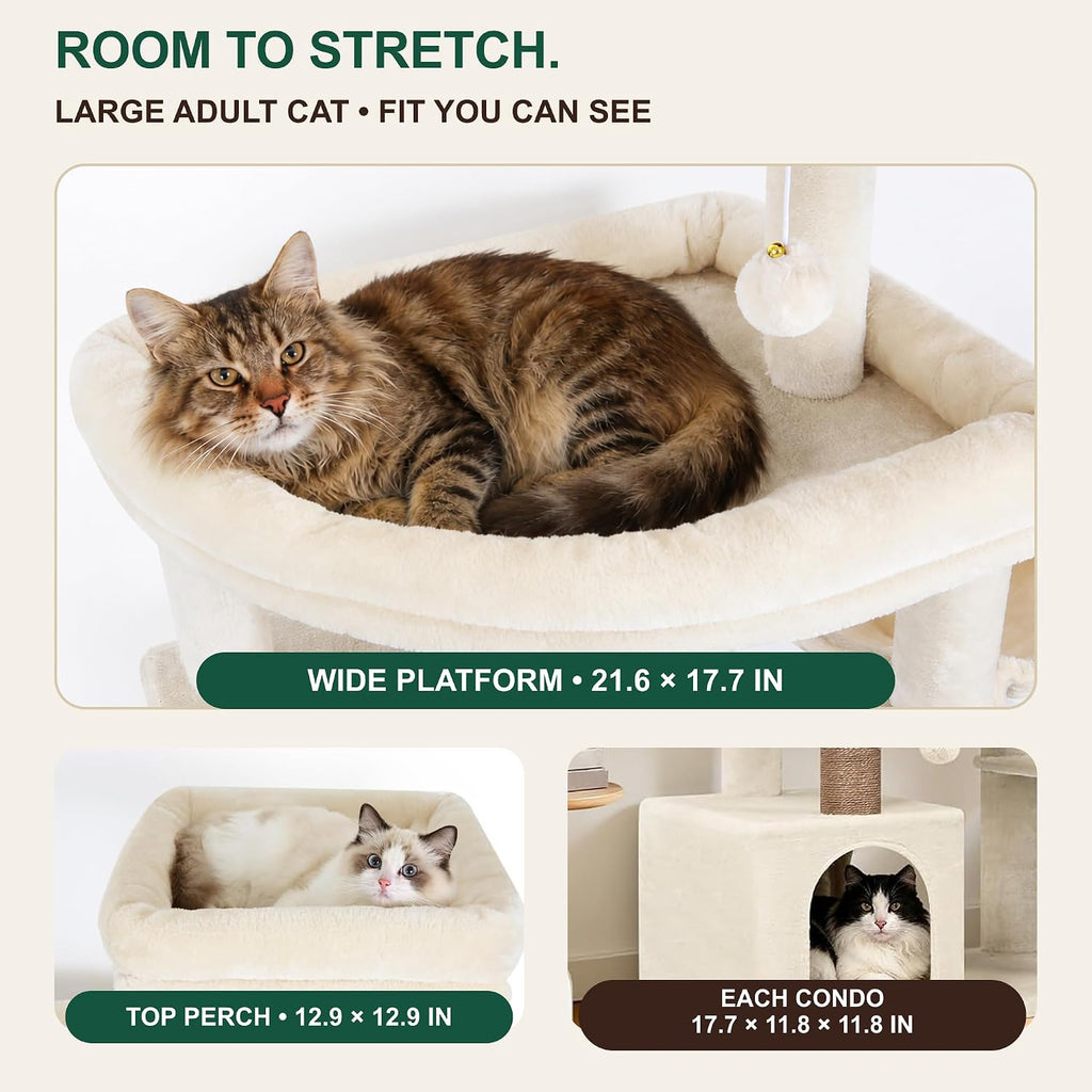 Large Cat Tree for Large Adult Cats, Tall Sturdy Cat Tower