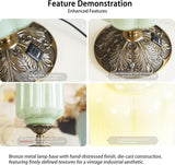 Milk Glass Touch Table Lamp, Elegant Green Jadeite Glass Bedside Desk Lamp 3 Way Dimmable with USB C+A Charging Ports