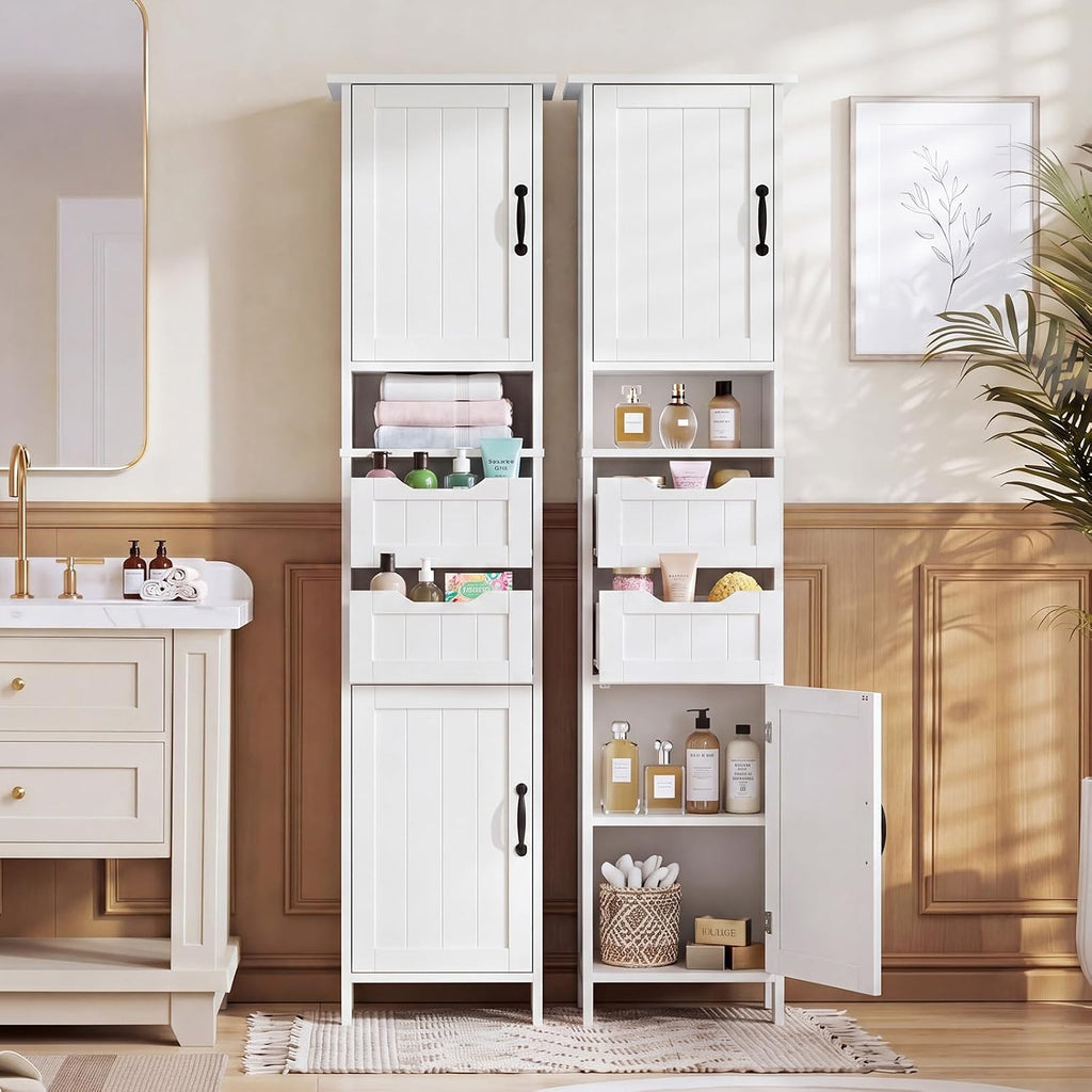 67" Tall Bathroom Storage Cabinet, Narrow Bathroom Cabinet with 2 Doors, 2 Drawers and 2 Adjustable Shelves, Slim