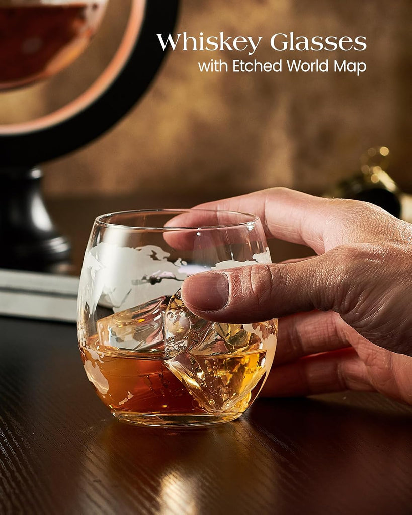 Light Up Globe Whiskey Decanter Gift Set with 2 Glasses