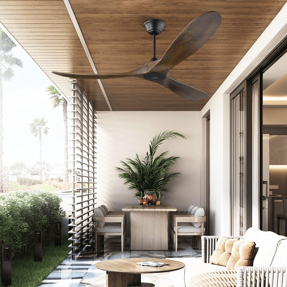 60 Inch Ceiling Fan Without Light, Large Outdoor Propeller Ceiling Fans s, 3 Blades Farmhouse Wood Fan with Downrods